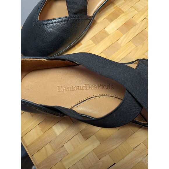 L'Amour Des Pieds Black Leather Mary Jane Shoe Wedge Women 9.5 Comfort Slip On - Picture 8 of 16